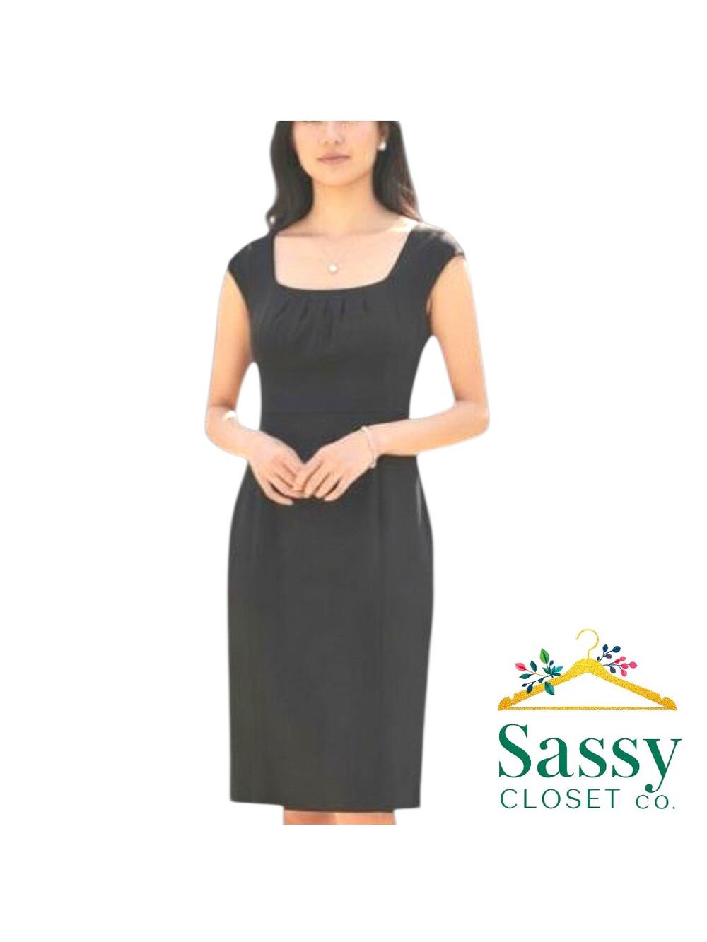 ✨ BANANA REPUBLIC Black Wool Blend Empire Waist Dress 14 Workwear EUC 🖤